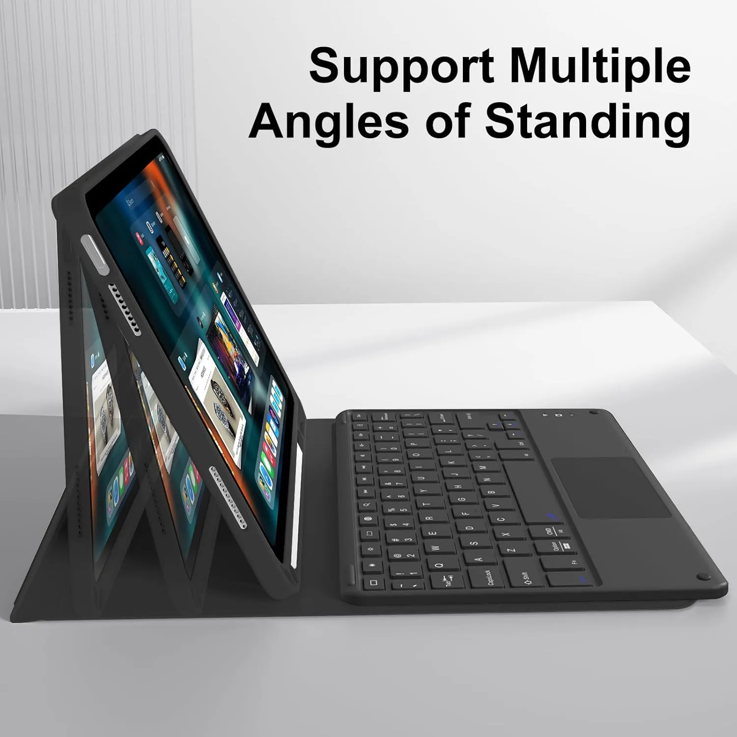 kenke for iPad 11/10th Gen Case with Keyboard 11/10.9 inch 2025 A16/2022, Detachable Wireless Bluetooth with Right Side Pencil Holder, Multi-Touch Trackpad Backlit Square Gray Keycaps (Black