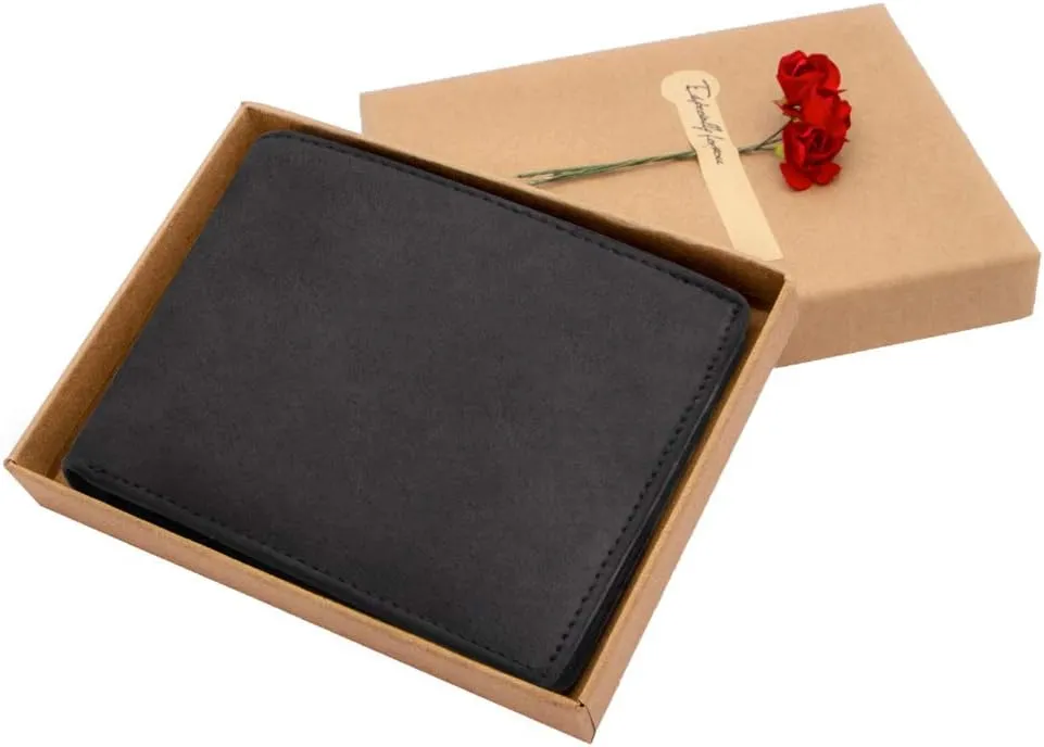 Kenon Personalized Leather Wallet For Husband, Engraved RFID Blocking Bifold Stylish Black Wallet For Husband From Wife Valentine's Day Birthday Christmas Gifts