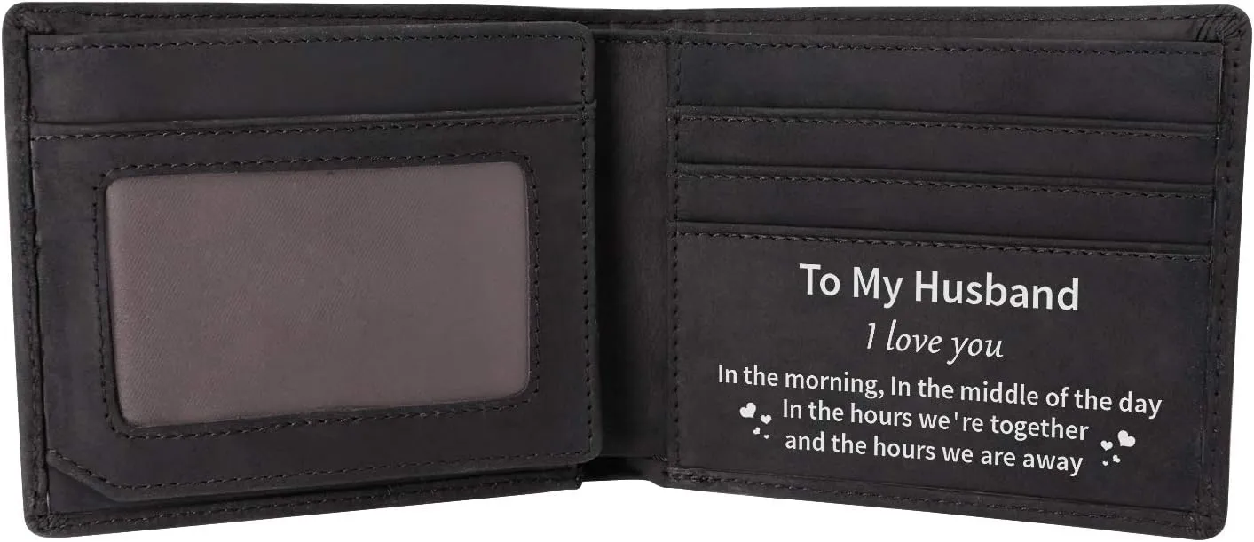 Kenon Personalized Leather Wallet For Husband, Engraved RFID Blocking Bifold Stylish Black Wallet For Husband From Wife Valentine's Day Birthday Christmas Gifts