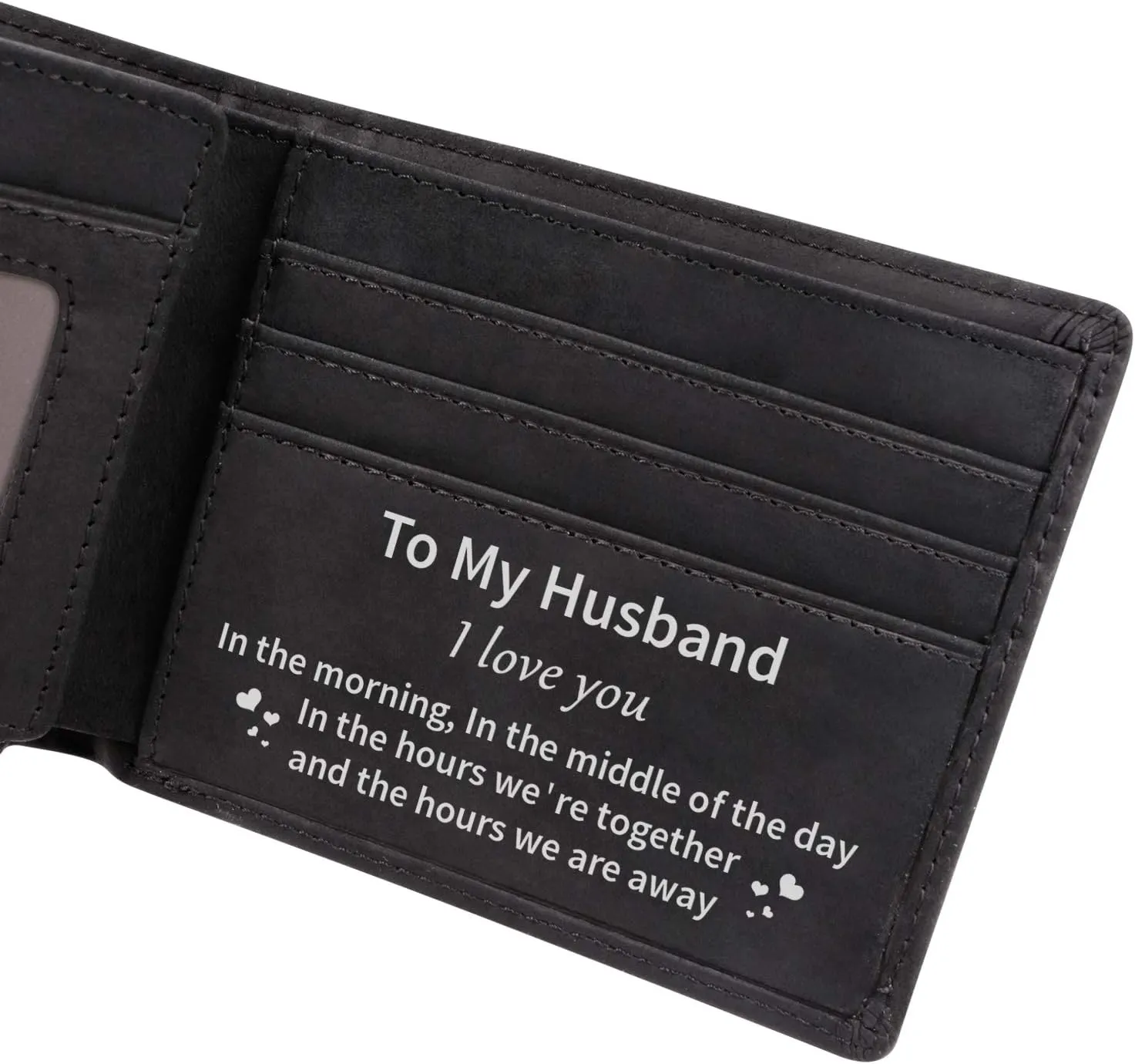 Kenon Personalized Leather Wallet For Husband, Engraved RFID Blocking Bifold Stylish Black Wallet For Husband From Wife Valentine's Day Birthday Christmas Gifts