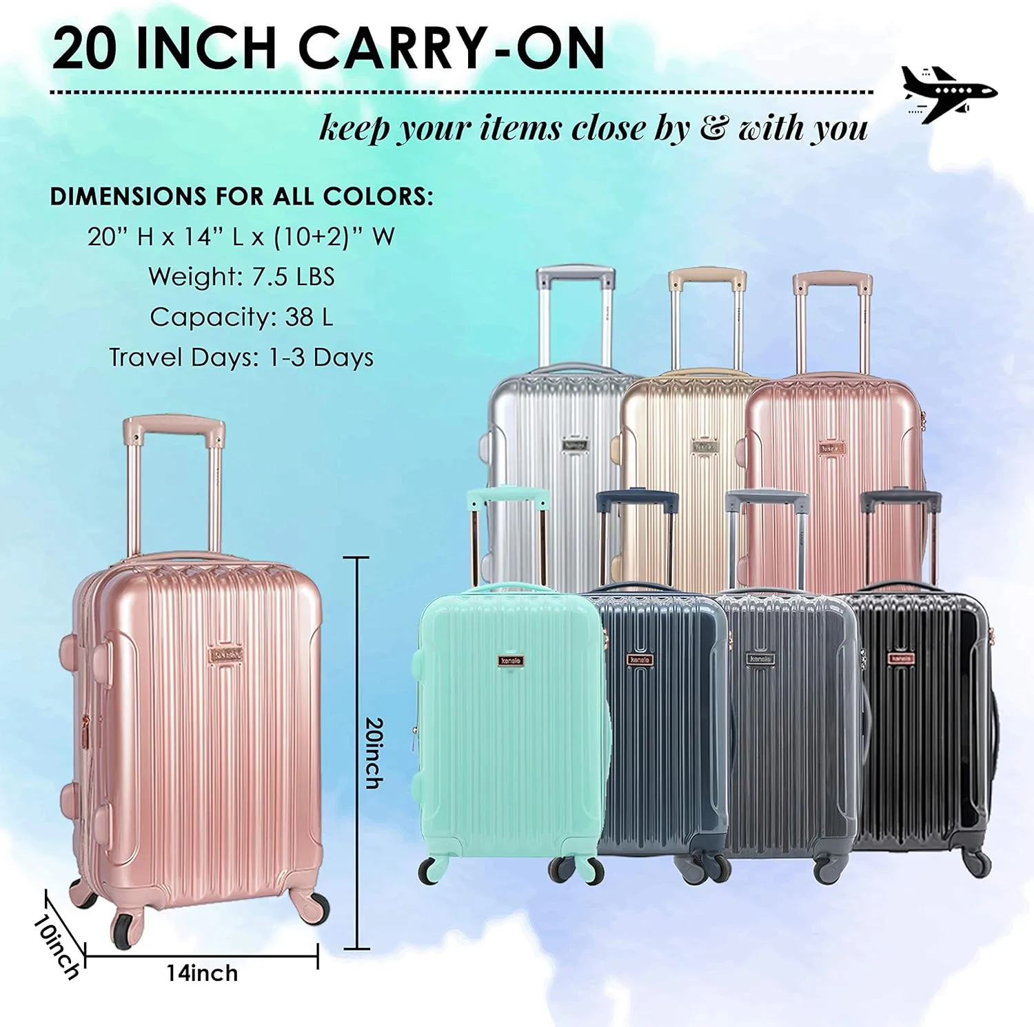 kensie Women's Alma Luggage Set, Opal, 20-Inch Carry-On