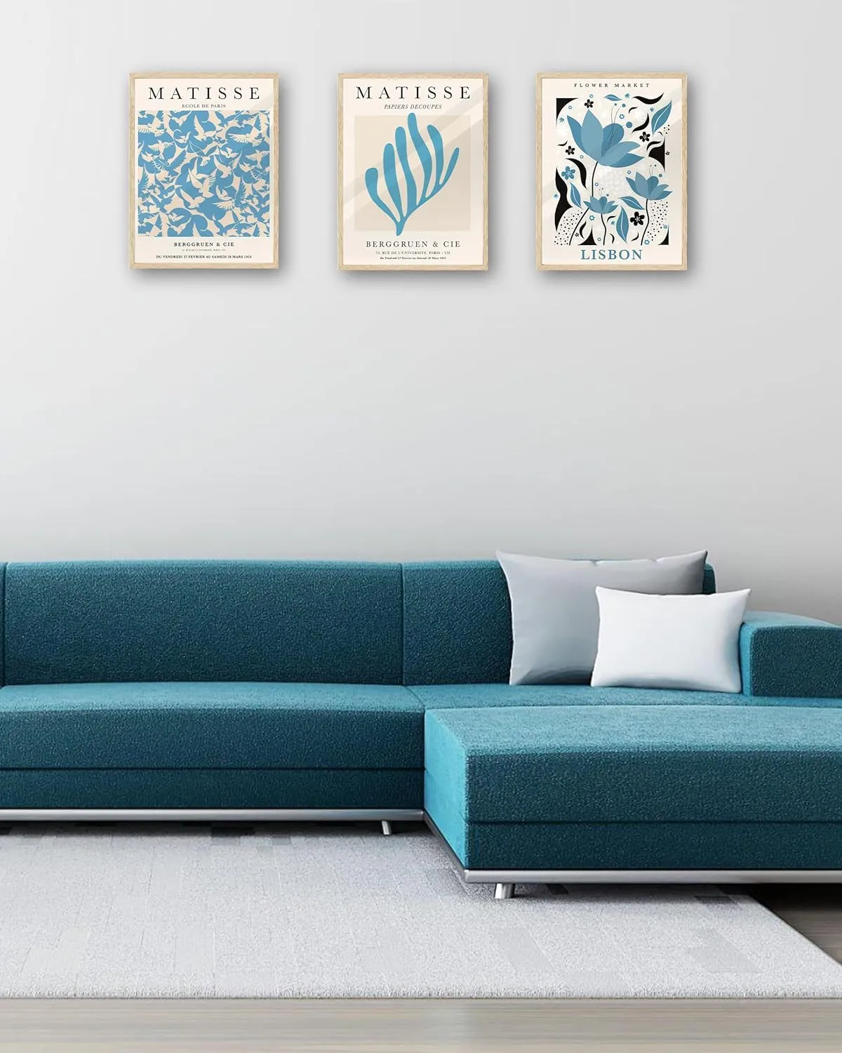 KensTro Matisse Framed Wall Art,12" x 16" Natural Beige Oak Wood Frame,12x16in Minimalist Botanical Canvas Wall Art Poster Prints,Abstract Flower Wall Decor for Living Room,Bedroom,Bathroom Set of 3