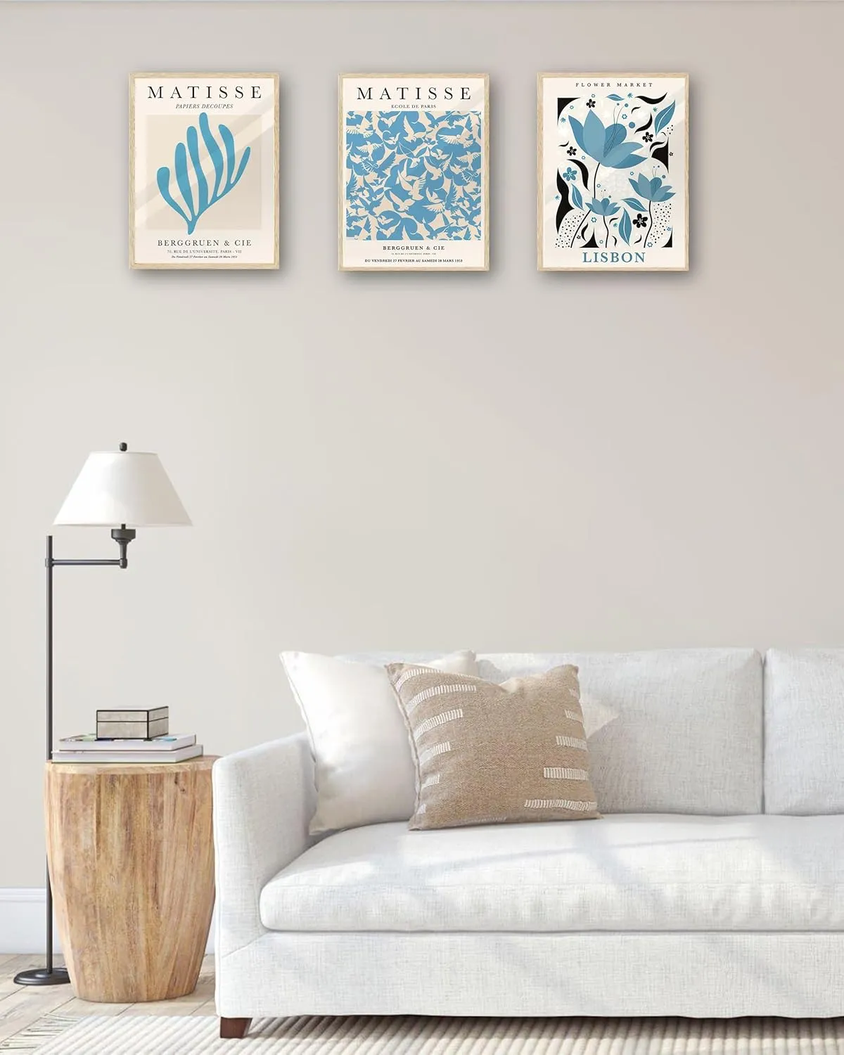 KensTro Matisse Framed Wall Art,12" x 16" Natural Beige Oak Wood Frame,12x16in Minimalist Botanical Canvas Wall Art Poster Prints,Abstract Flower Wall Decor for Living Room,Bedroom,Bathroom Set of 3