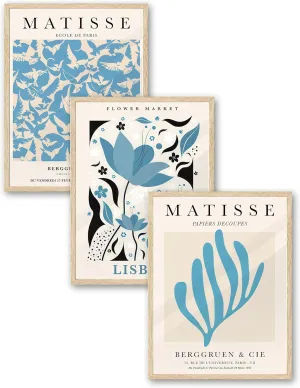 KensTro Matisse Framed Wall Art,12" x 16" Natural Beige Oak Wood Frame,12x16in Minimalist Botanical Canvas Wall Art Poster Prints,Abstract Flower Wall Decor for Living Room,Bedroom,Bathroom Set of 3