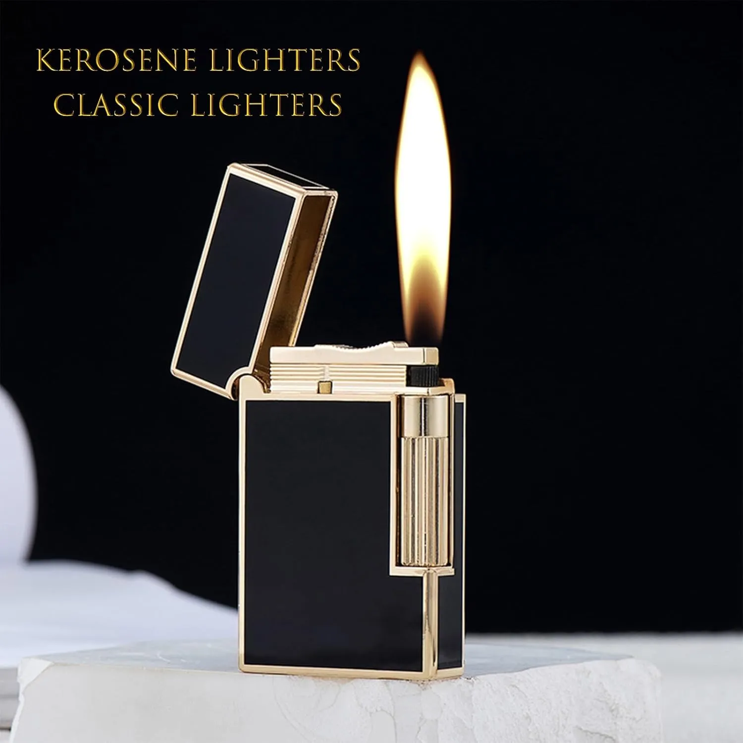 Kerosene Lighter for Cigarette/Cigar/Candle,Side Slide Ignition with lighters Replacement Consumption（ Flint, Wick, Cotton Wadding & Felt Pad）(Silver)