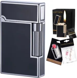 Kerosene Lighter for Cigarette/Cigar/Candle,Side Slide Ignition with lighters Replacement Consumption（ Flint, Wick, Cotton Wadding & Felt Pad）(Silver)