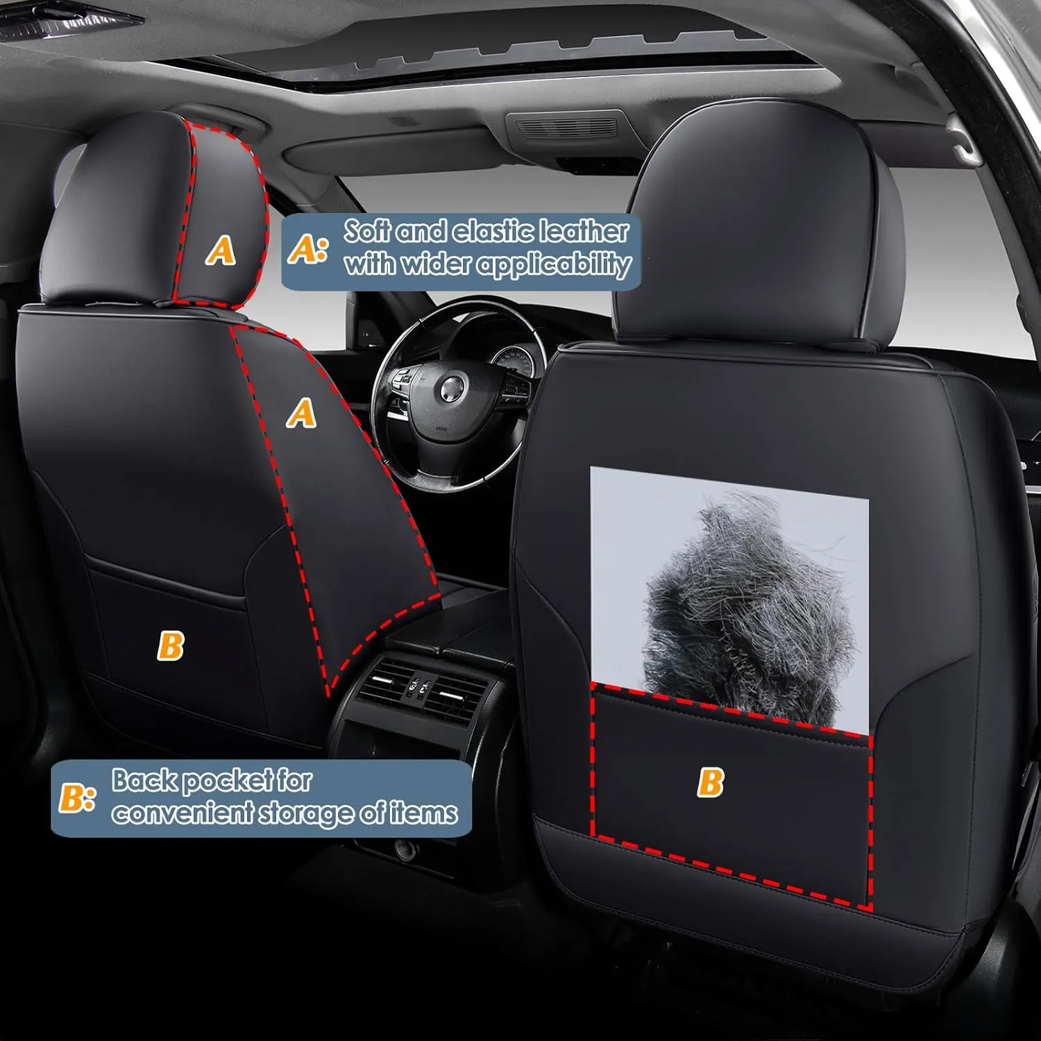 KEYOOG 2-Seater Car Seat Covers Full Set, Fit for Front Seats of Cars, Waterproof and Breathable Nappa Leather, Compatible with Airbags, Car Seat Protector Covers for Most Cars - Black White