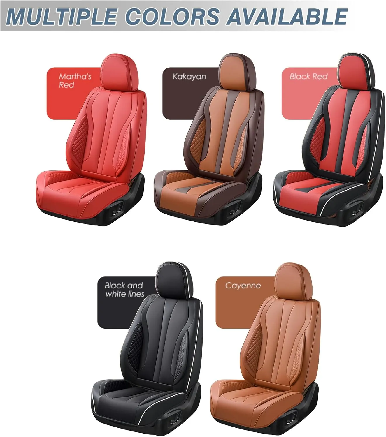 KEYOOG 2-Seater Car Seat Covers Full Set, Fit for Front Seats of Cars, Waterproof and Breathable Nappa Leather, Compatible with Airbags, Car Seat Protector Covers for Most Cars - Black White