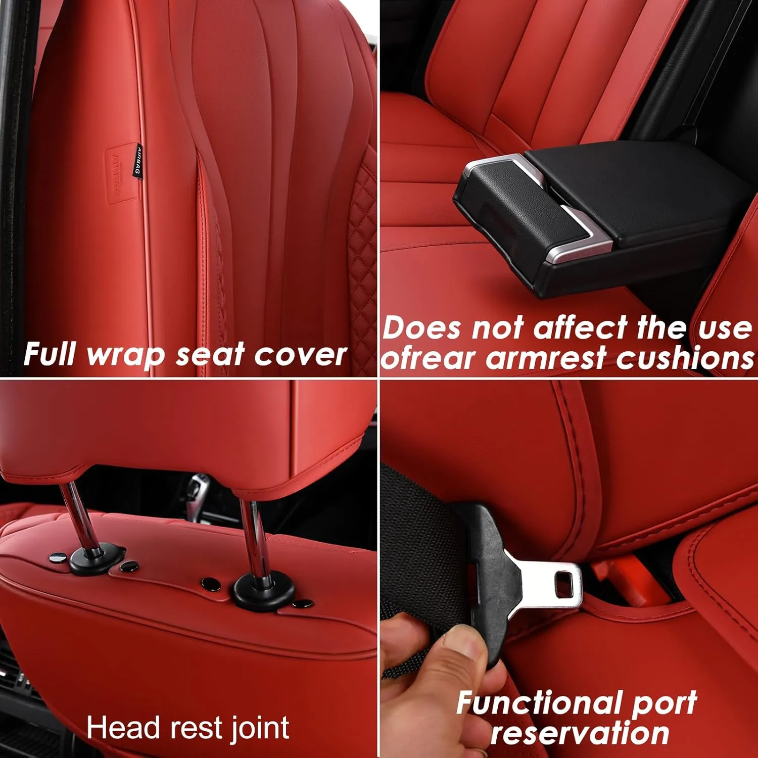 KEYOOG 2-Seater Car Seat Covers Full Set, Fit for Front Seats of Cars, Waterproof and Breathable Nappa Leather, Compatible with Airbags, Car Seat Protector Covers for Most Cars - Black White