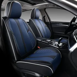 KEYOOG 2-Seater Car Seat Covers Full Set Waterproof and Breathable Nappa Leather, Fit for Front Seats of Cars, Compatible with Airbags, Car Seat Protector Covers for Most Cars - Black Blue