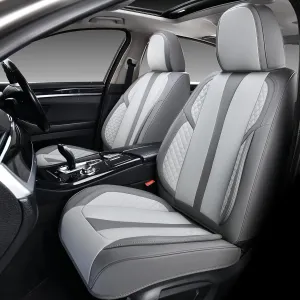 KEYOOG 2-Seater Car Seat Covers Full Set Waterproof and Breathable Nappa Leather, Fit for Front Seats of Cars, Compatible with Airbags, Car Seat Protector Covers for Most Cars - Light Gray