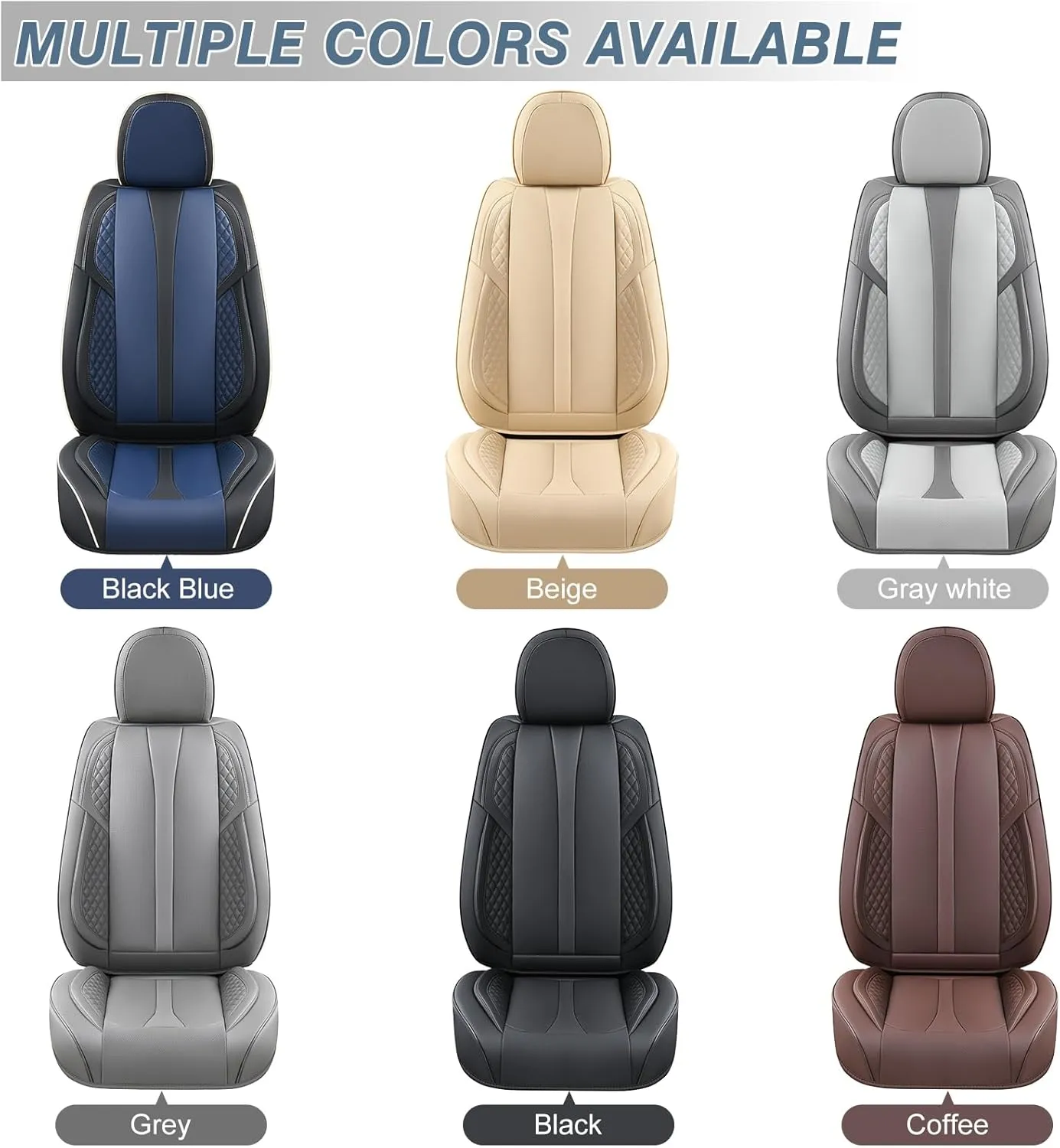 KEYOOG 2-Seater Car Seat Covers Full Set Waterproof and Breathable Nappa Leather, Fit for Front Seats of Cars, Compatible with Airbags, Car Seat Protector Covers for Most Cars - Light Gray