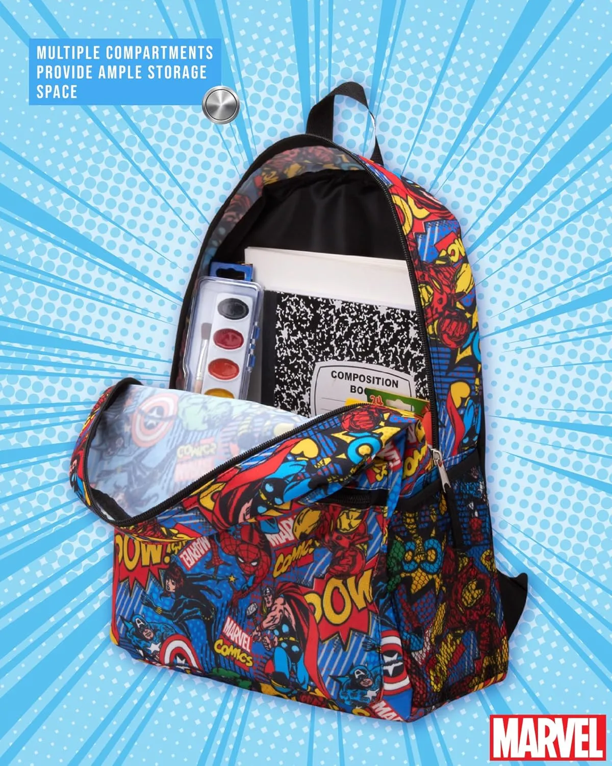Kids Backpack - 16" School Bookbag - Disney Minnie, Mickey Mouse, Marvel Avengers: Kindergarten, Elementary, Size One Size, Avengers Blue