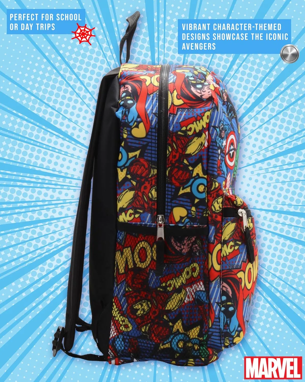 Kids Backpack - 16" School Bookbag - Disney Minnie, Mickey Mouse, Marvel Avengers: Kindergarten, Elementary, Size One Size, Avengers Blue