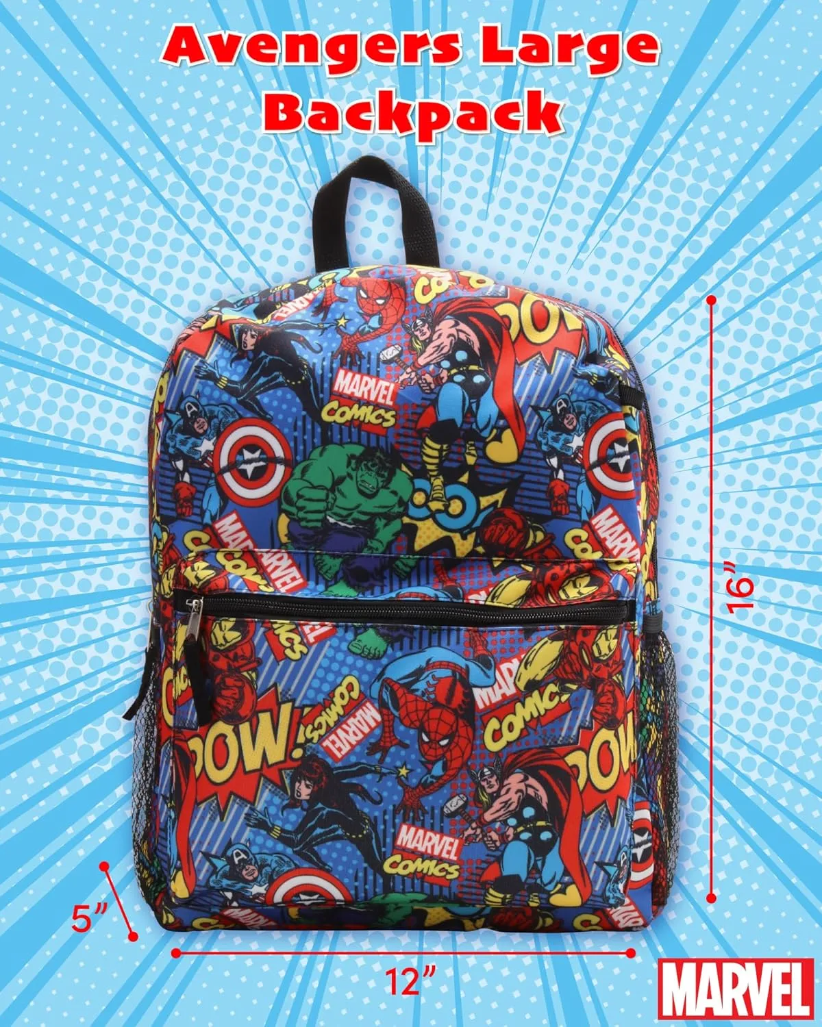 Kids Backpack - 16" School Bookbag - Disney Minnie, Mickey Mouse, Marvel Avengers: Kindergarten, Elementary, Size One Size, Avengers Blue