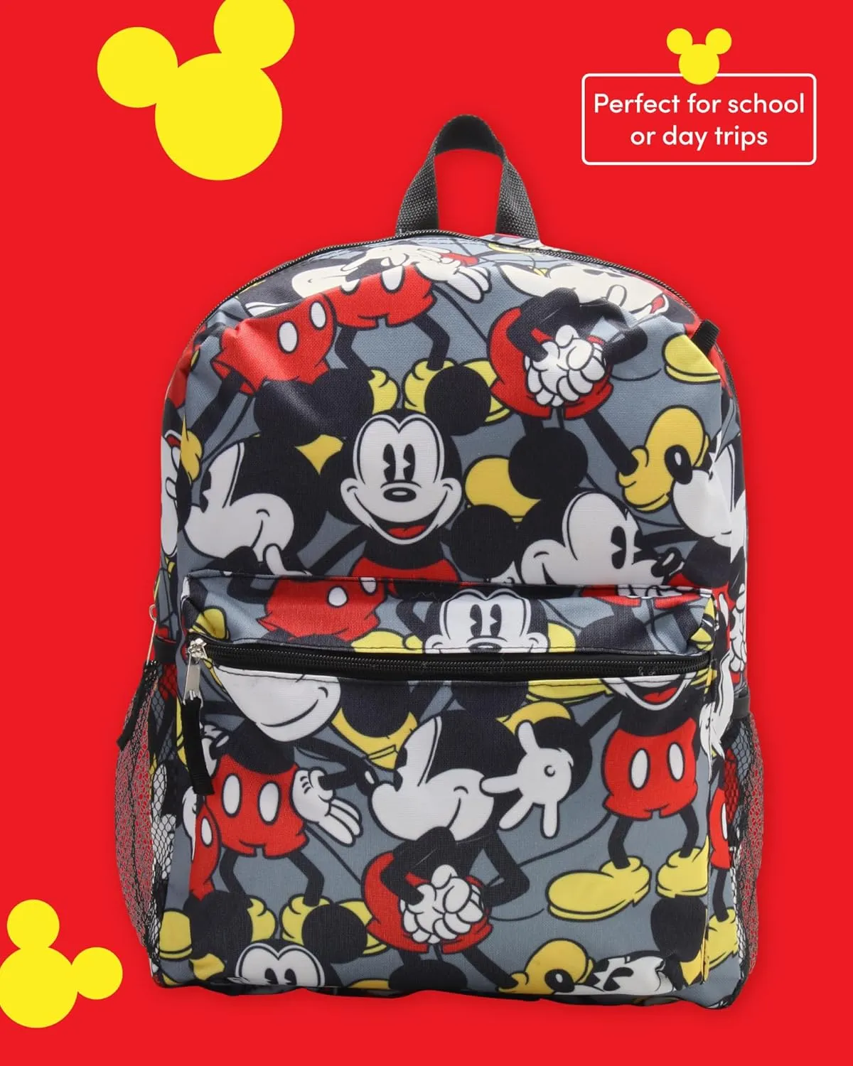 Kids Backpack - 16" School Bookbag - Disney Minnie, Mickey Mouse, Marvel Avengers: Kindergarten, Elementary, Size One Size, Mickey Grey