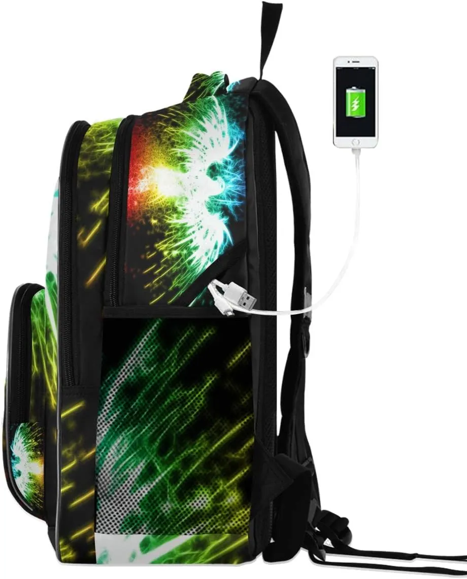 Kids Backpack Fireworks Phoenix Three Layer Arc Bookbag for Boys Girls Elementary School Casual Travel Bag Laptop Daypack