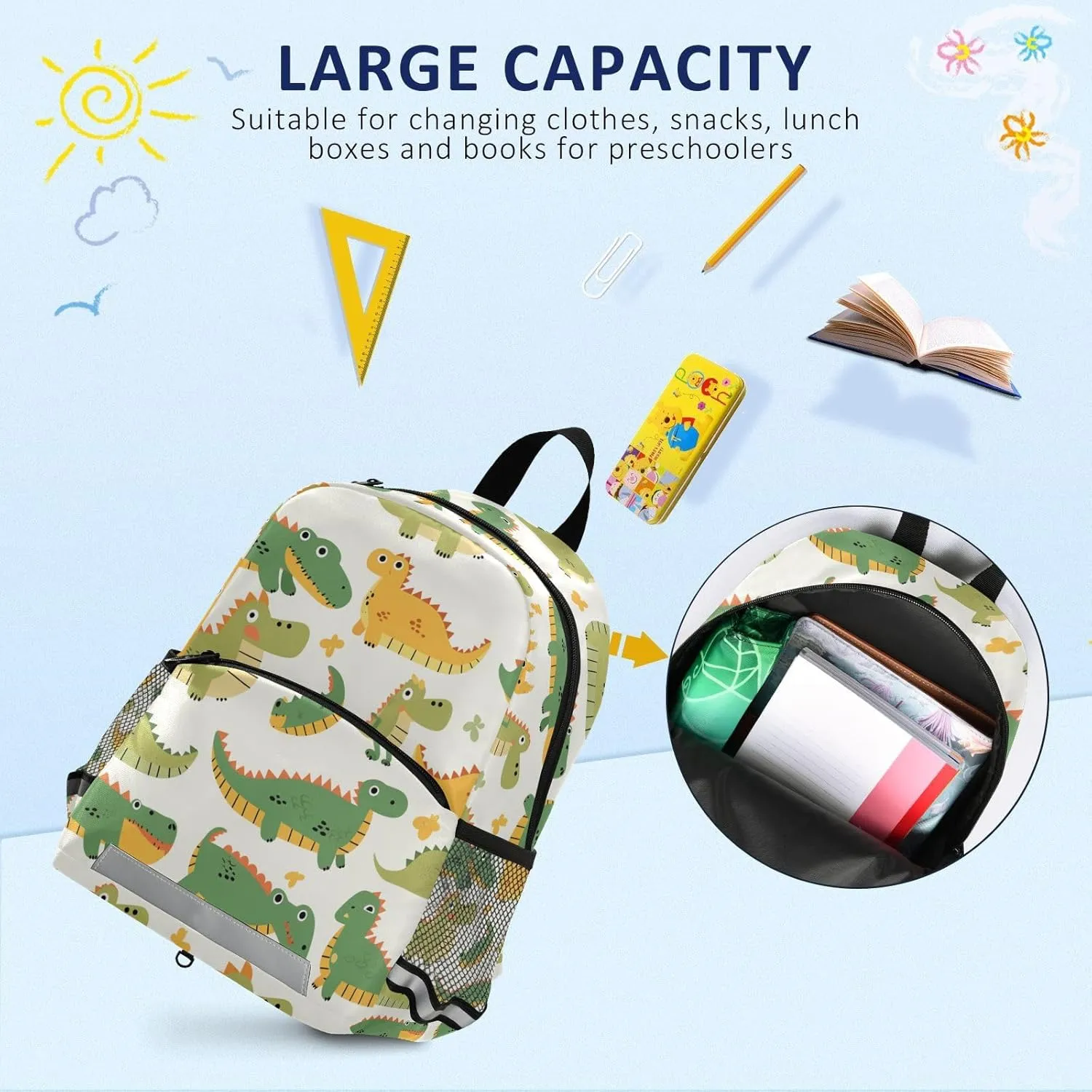 Kids Backpack for Preschool Mini Water Resistant Bookbag Travel Outdoor Daypack, Cute Cartoon Crocodile Alligator
