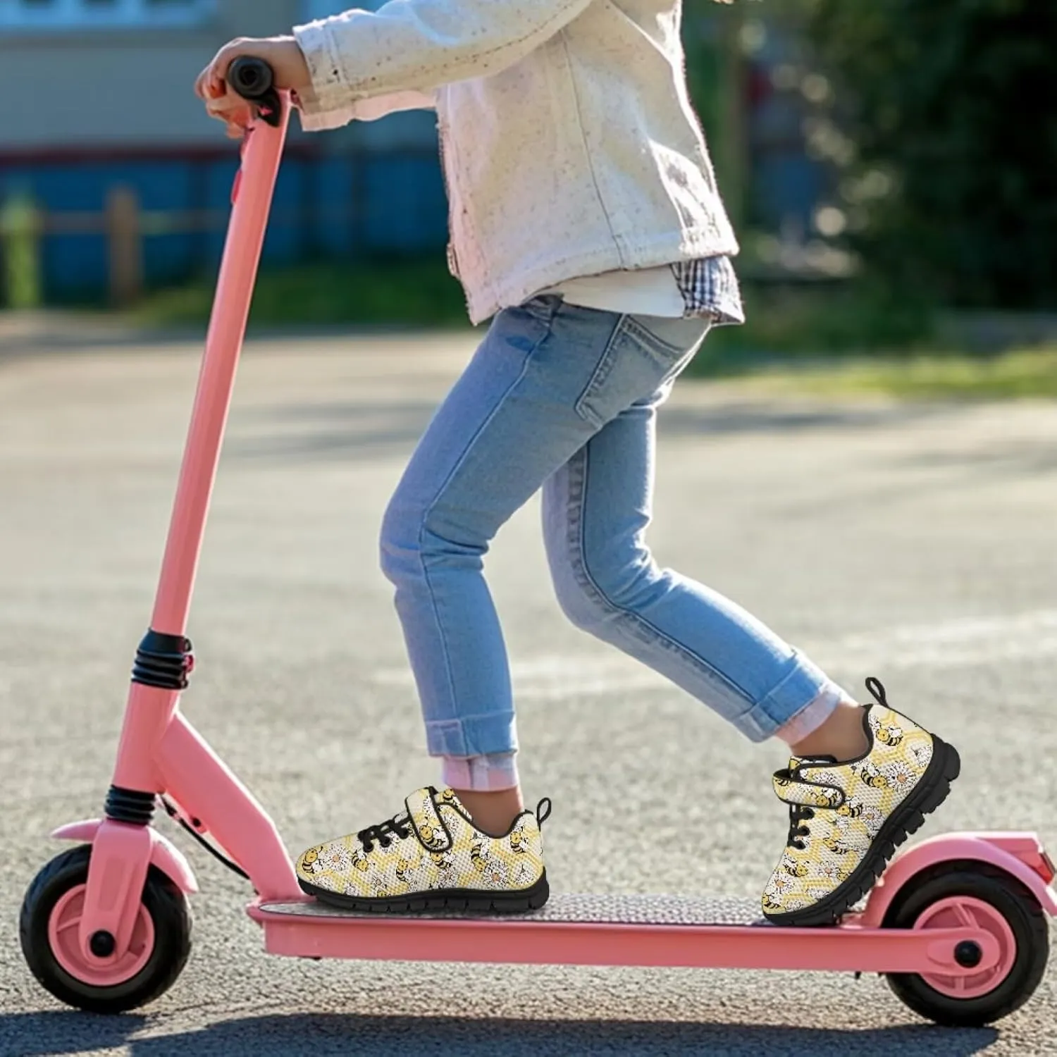 Kids Cute Sneakers for Girls School Single Buckle Sports Shoes Breathable Lightweight Walking Running Shoes