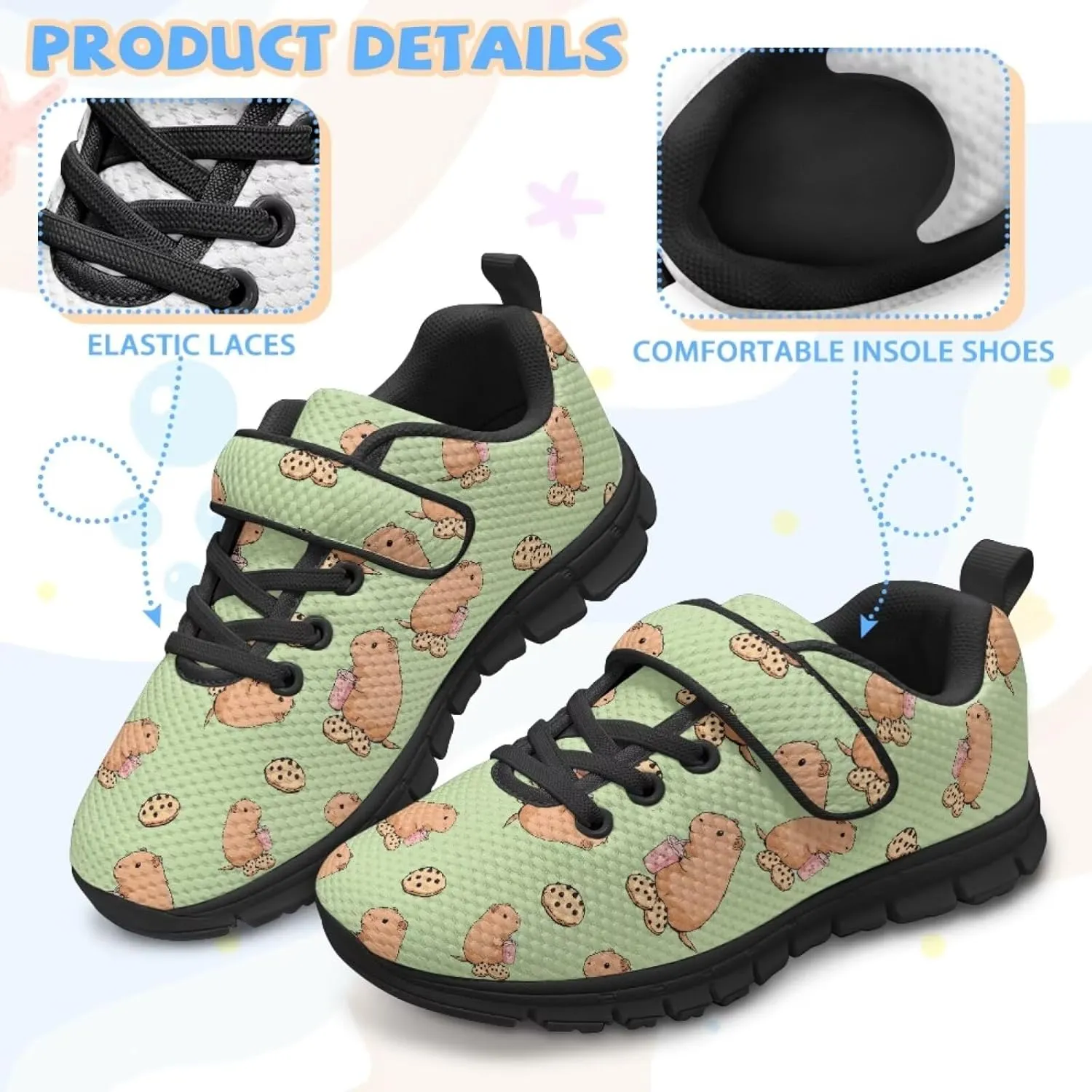 Kids Cute Sneakers for Girls School Single Buckle Sports Shoes Breathable Lightweight Walking Running Shoes