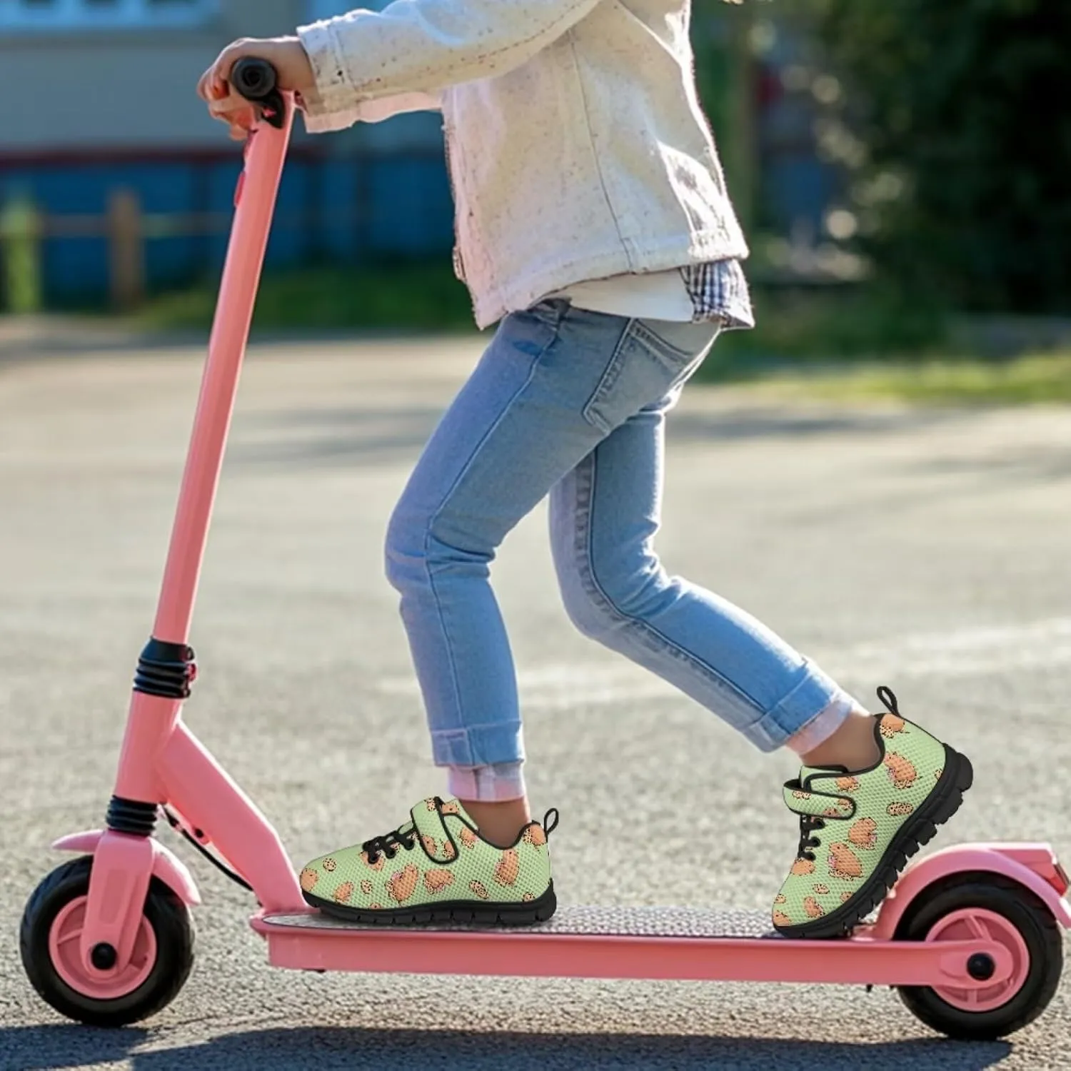 Kids Cute Sneakers for Girls School Single Buckle Sports Shoes Breathable Lightweight Walking Running Shoes