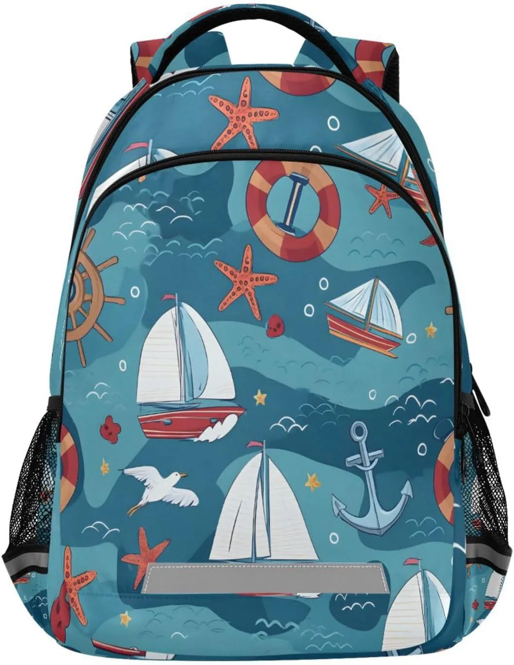 Kids School Backpack Anchors Sailboat Starfish Cartoon Student Book Bag Outdoor Travel Daypack for Girls Boys School Supplies