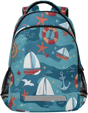 Kids School Backpack Anchors Sailboat Starfish Cartoon Student Book Bag Outdoor Travel Daypack for Girls Boys School Supplies