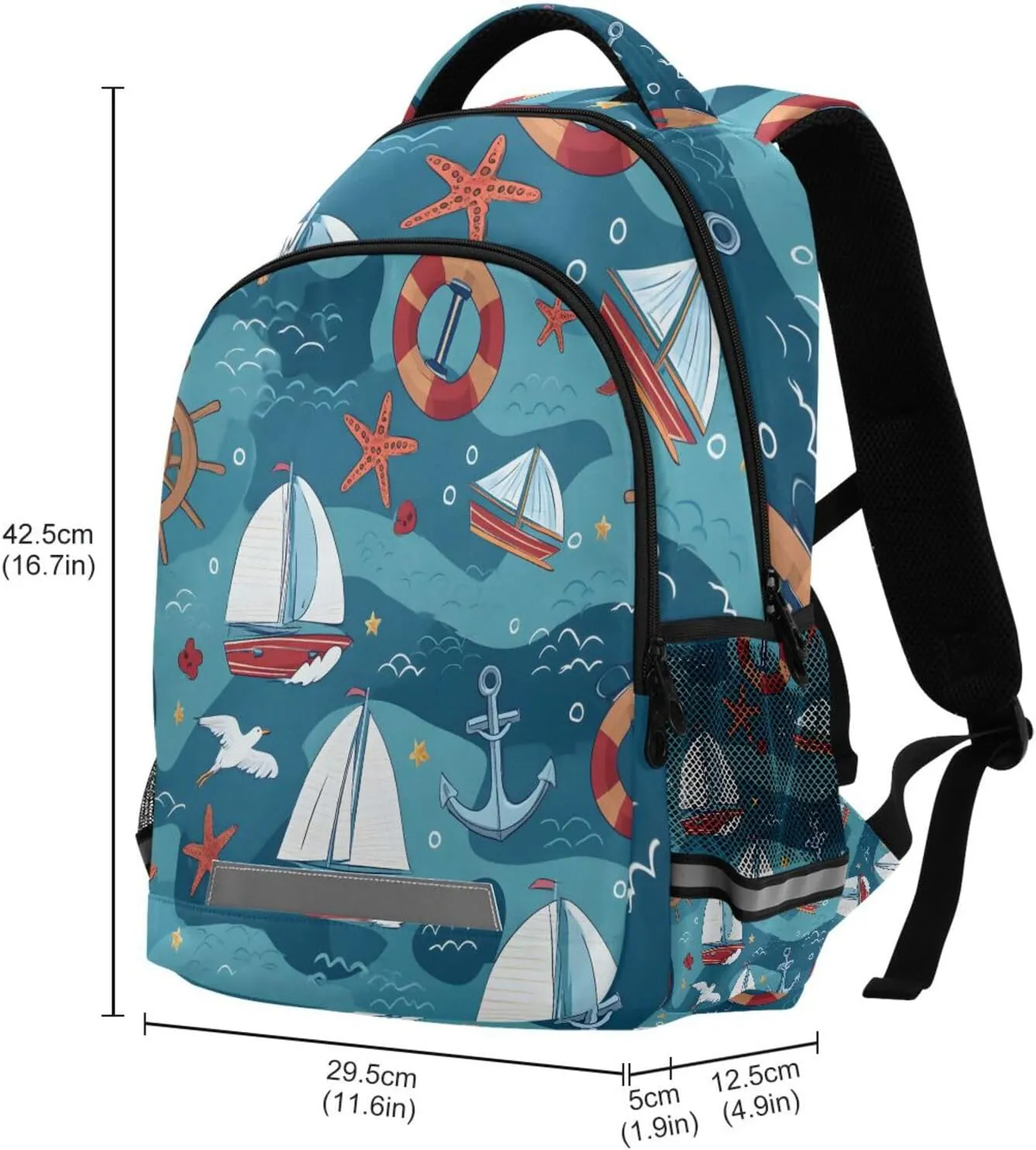 Kids School Backpack Anchors Sailboat Starfish Cartoon Student Book Bag Outdoor Travel Daypack for Girls Boys School Supplies