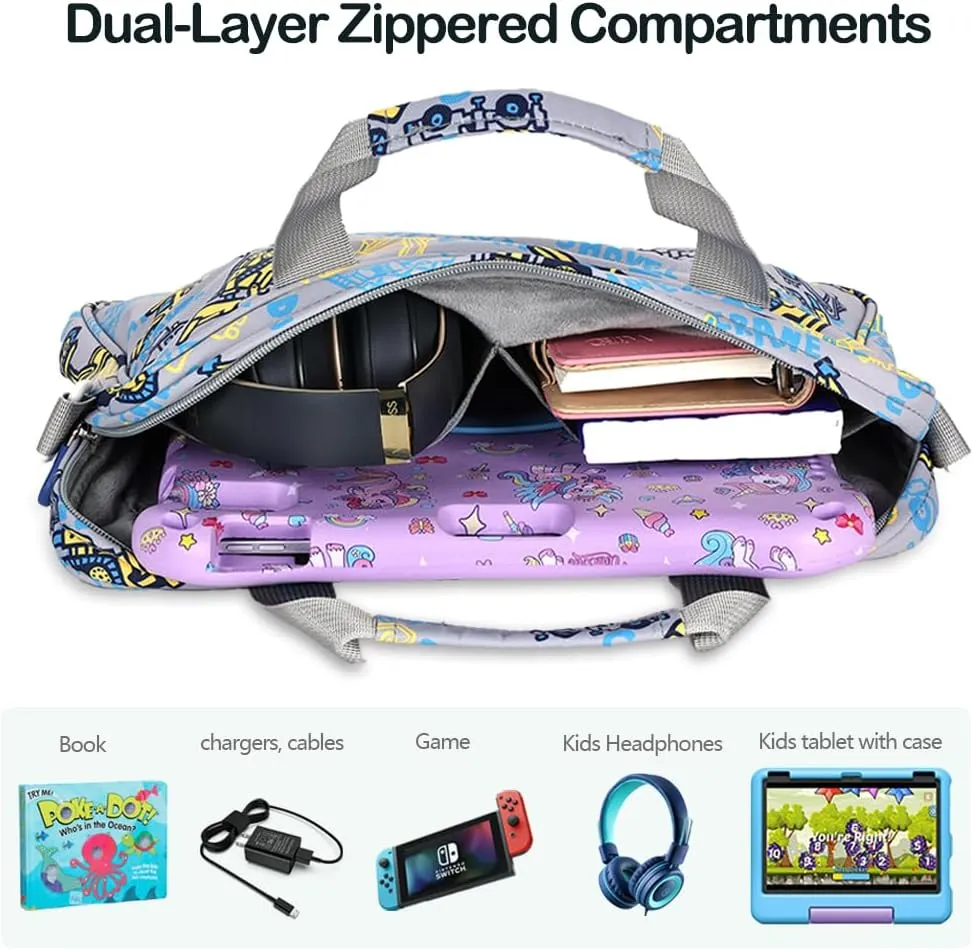 Kids Tablet Bag for Boy Girl Dinosaur Tablet Sleeve Carrying Case with Handle Shoulder Strap 13 inch Tablet Travel Bag