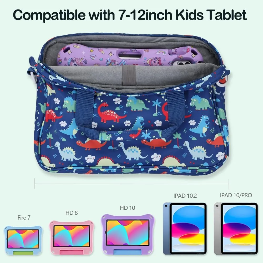 Kids Tablet Bag for Boy Girl Dinosaur Tablet Sleeve Carrying Case with Handle Shoulder Strap 13 inch Tablet Travel Bag