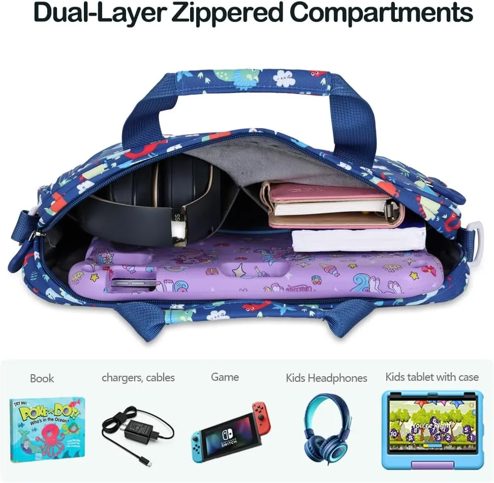 Kids Tablet Bag for Boy Girl Dinosaur Tablet Sleeve Carrying Case with Handle Shoulder Strap 13 inch Tablet Travel Bag