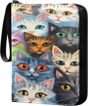 Kigai Trading Card Binder with 50 Sleeves, 400 Pockets PU Zipper Card Collection Binder 4-Pocket Portable Card Folder for Sports Cards, Game Cards (Funny Cats Colorful)