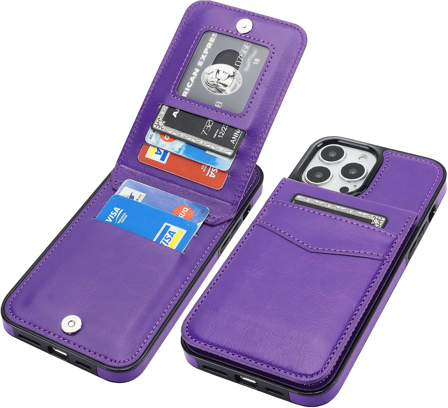KIHUWEY Compatible with iPhone 13 Pro Max Case Wallet with Credit Card Holder, Premium Leather Magnetic Clasp Kickstand Heavy Duty Protective Cover for iPhone 13 Pro Max 6.7 Inch(Dark Purple)