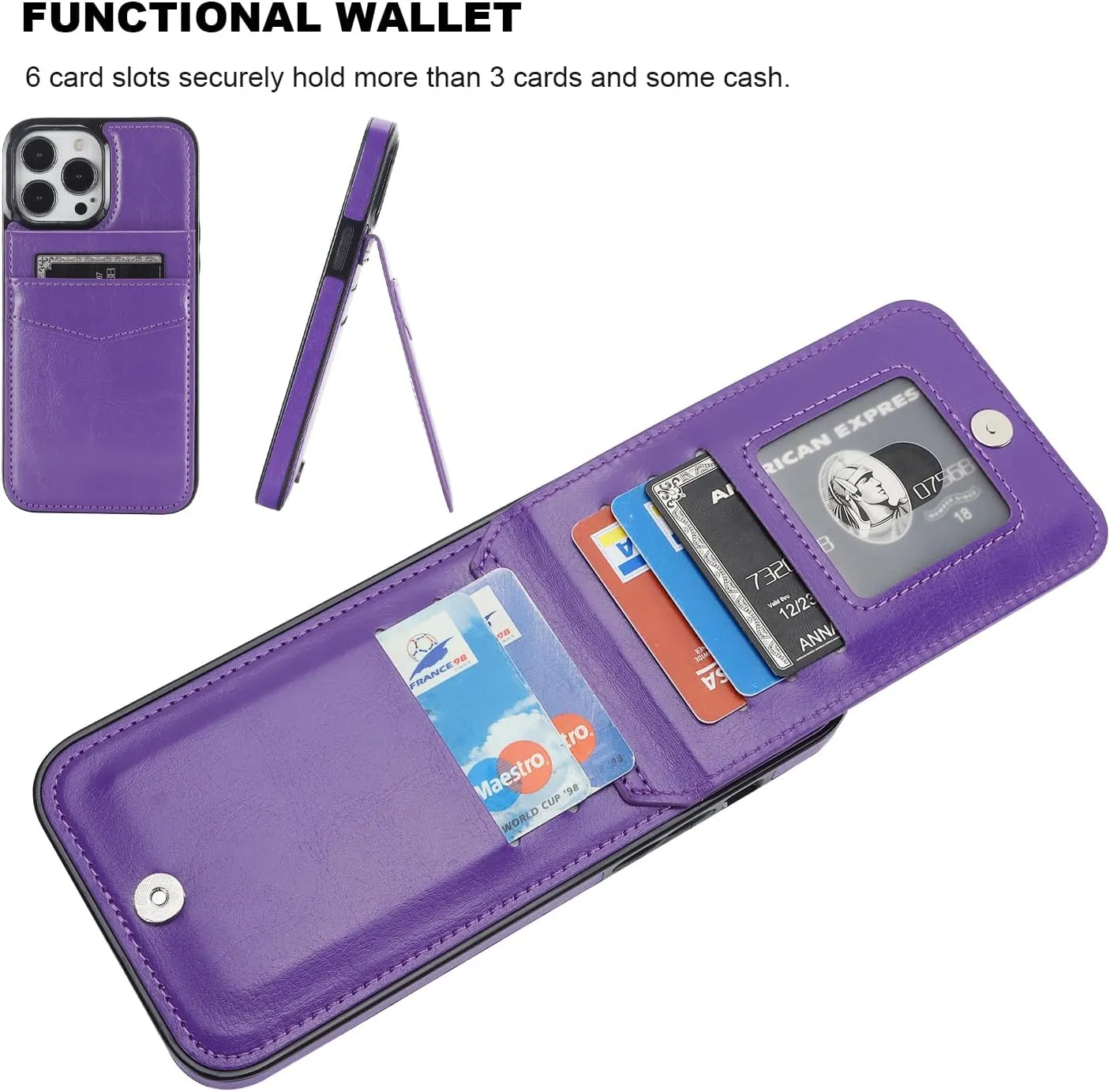 KIHUWEY Compatible with iPhone 13 Pro Max Case Wallet with Credit Card Holder, Premium Leather Magnetic Clasp Kickstand Heavy Duty Protective Cover for iPhone 13 Pro Max 6.7 Inch(Dark Purple)