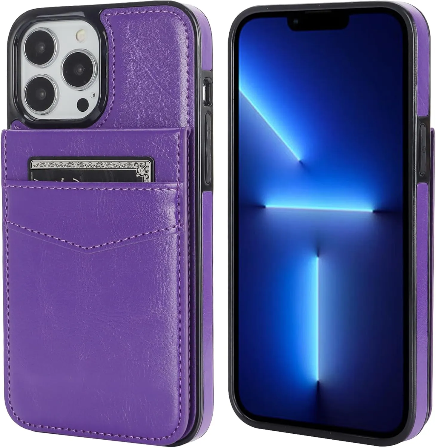 KIHUWEY Compatible with iPhone 13 Pro Max Case Wallet with Credit Card Holder, Premium Leather Magnetic Clasp Kickstand Heavy Duty Protective Cover for iPhone 13 Pro Max 6.7 Inch(Dark Purple)