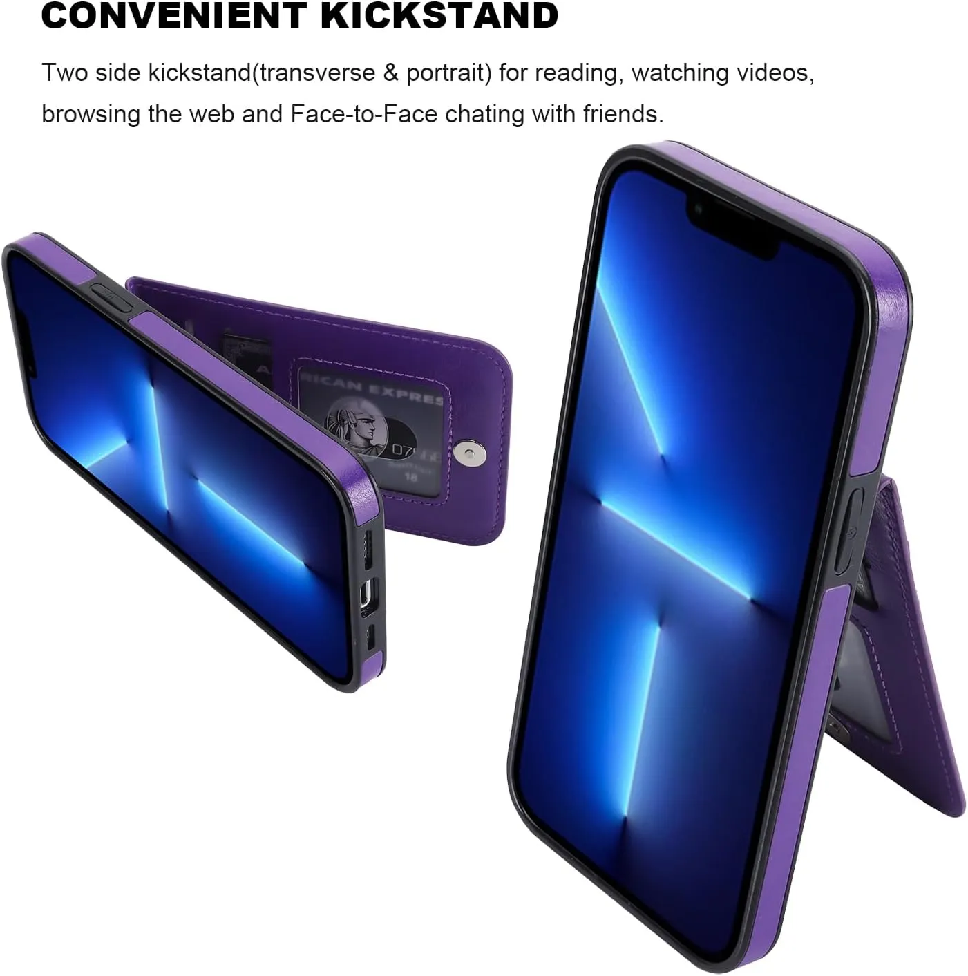 KIHUWEY Compatible with iPhone 13 Pro Max Case Wallet with Credit Card Holder, Premium Leather Magnetic Clasp Kickstand Heavy Duty Protective Cover for iPhone 13 Pro Max 6.7 Inch(Dark Purple)