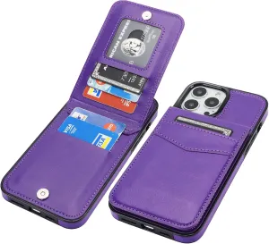 KIHUWEY Compatible with iPhone 13 Pro Max Case Wallet with Credit Card Holder, Premium Leather Magnetic Clasp Kickstand Heavy Duty Protective Cover for iPhone 13 Pro Max 6.7 Inch(Dark Purple)