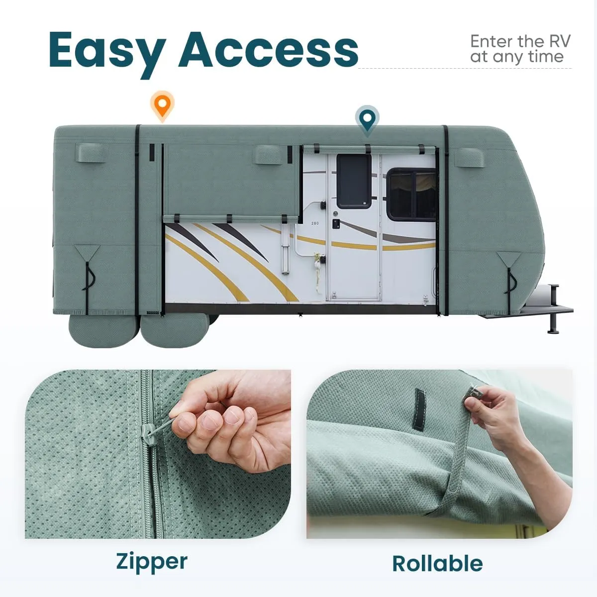 KING BIRD Travel Trailer RV Cover Extra-Thick 4 Layers Anti-UV Top Panel, Durable Camper Cover, Fits 20'-22' Motorhome -Breathable, Water-Proof, Rip-Stop with 2Pcs Extra Straps & 4 Tire Covers