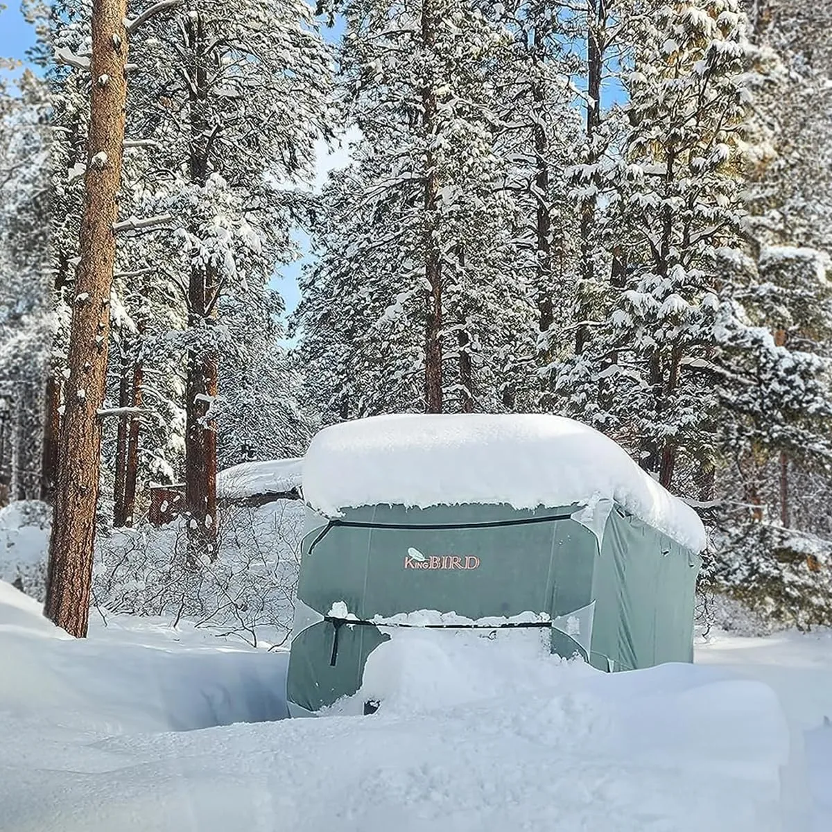 KING BIRD Travel Trailer RV Cover Extra-Thick 4 Layers Anti-UV Top Panel, Durable Camper Cover, Fits 20'-22' Motorhome -Breathable, Water-Proof, Rip-Stop with 2Pcs Extra Straps & 4 Tire Covers