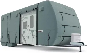KING BIRD Travel Trailer RV Cover Extra-Thick 4 Layers Anti-UV Top Panel, Durable Camper Cover, Fits 20'-22' Motorhome -Breathable, Water-Proof, Rip-Stop with 2Pcs Extra Straps & 4 Tire Covers