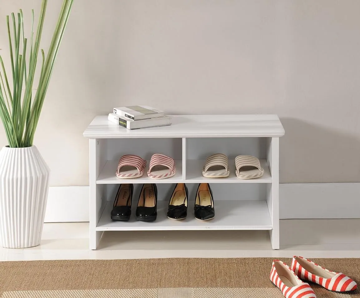 Kings Brand Furniture Wood Shoe Storage Cubby Bench, White (SB-0633)