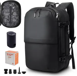 KINGSLONG Vacuum Backpack Travel Vacuum Seal Compression Travel 60L Expandable Vackpack with Pump with TSA Lock Black (Portable Electric Air Pump Included)