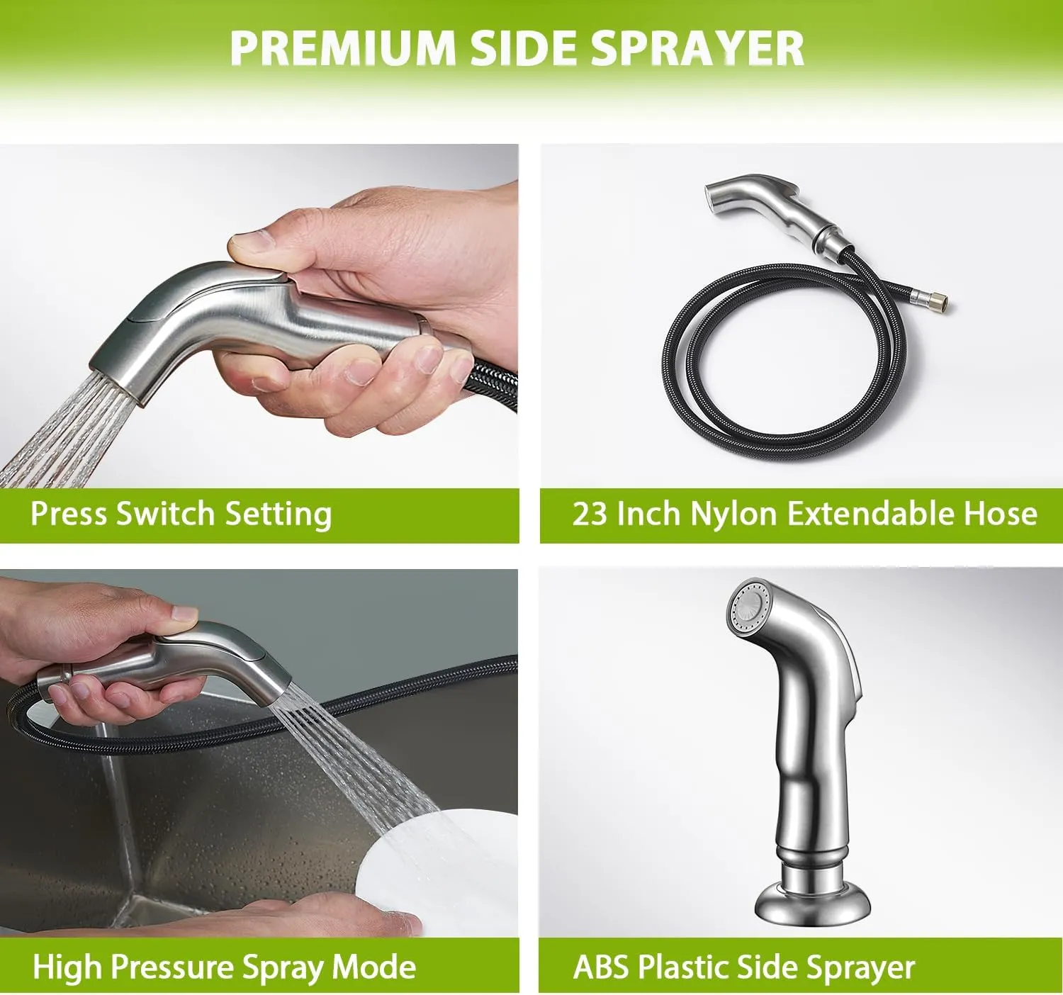 Kitchen Faucet with Sprayer, Brushed Nickel Stainless Steel Kitchen Sink Faucet with Side Sprayer, 3 Hole or 4 Hole Faucet for Kitchen Sink, Commercial RV Laundry Utility Kitchen Faucet KMF023L-1