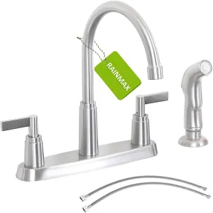 Kitchen Faucet with Sprayer, Brushed Nickel Stainless Steel Kitchen Sink Faucet with Side Sprayer, 3 Hole or 4 Hole Faucet for Kitchen Sink, Commercial RV Laundry Utility Kitchen Faucet KMF023L-1