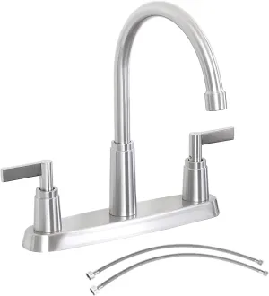 Kitchen Faucet,Brushed Nickel Stainless Steel Kitchen Sink Faucet, 2 Hole or 3 Hole Faucet for Kitchen Sink, Commercial RV Laundry Utility Kitchen Faucet KMF023L-W