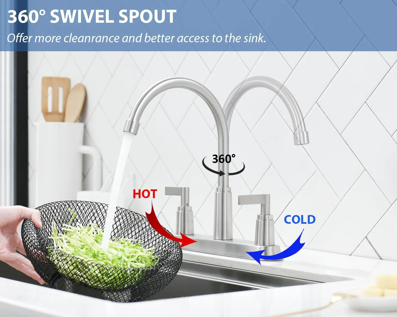 Kitchen Faucet,Brushed Nickel Stainless Steel Kitchen Sink Faucet, 2 Hole or 3 Hole Faucet for Kitchen Sink, Commercial RV Laundry Utility Kitchen Faucet KMF023L-W