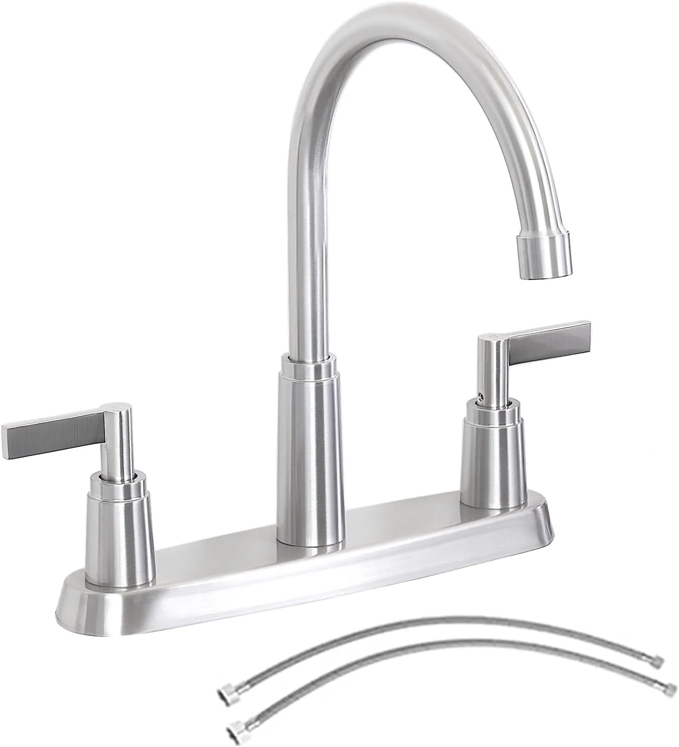 Kitchen Faucet,Brushed Nickel Stainless Steel Kitchen Sink Faucet, 2 Hole or 3 Hole Faucet for Kitchen Sink, Commercial RV Laundry Utility Kitchen Faucet KMF023L-W