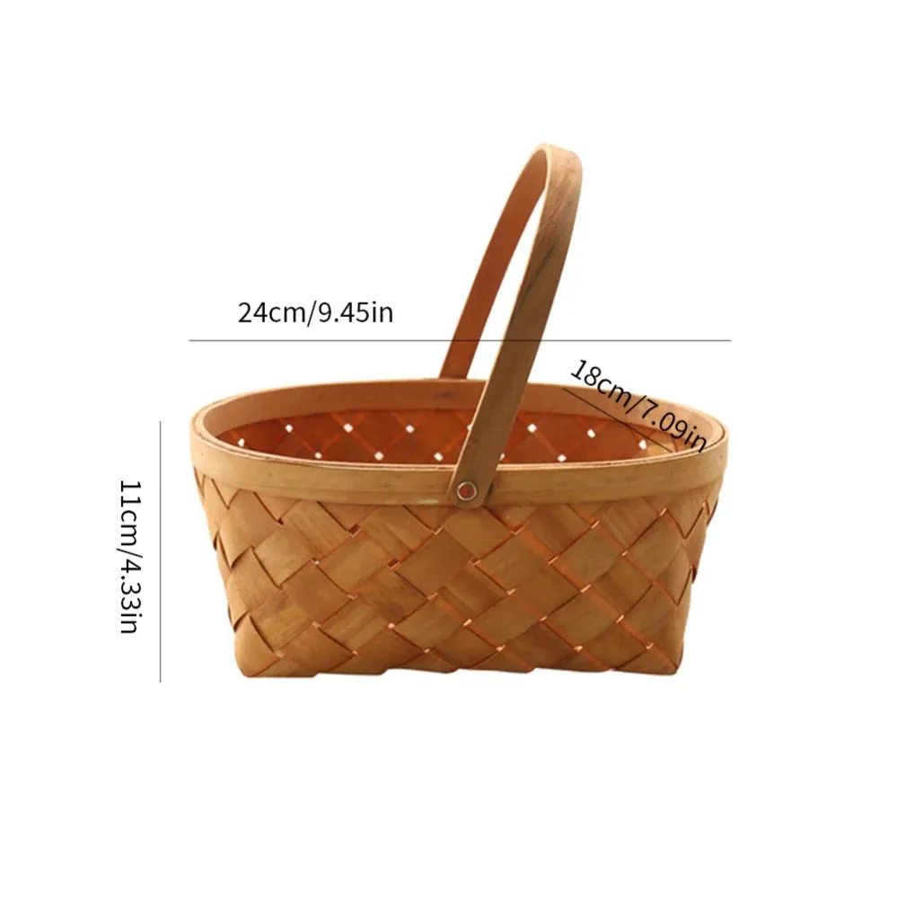 Kitchen Storage Basket Fruit Vegetable Bread Basket Handwoven Bamboo Outdoor Portable Picnic Basket Sundries Organizer Decor