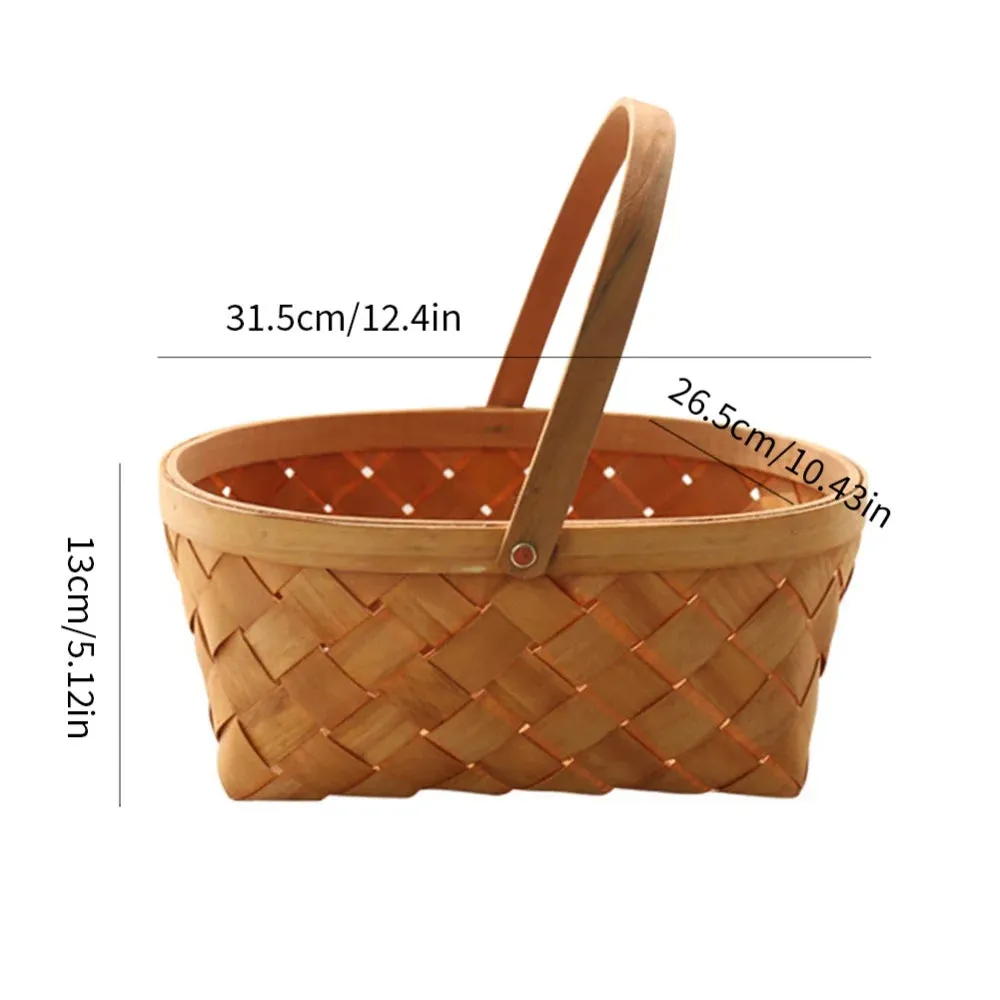 Kitchen Storage Basket Fruit Vegetable Bread Basket Handwoven Bamboo Outdoor Portable Picnic Basket Sundries Organizer Decor