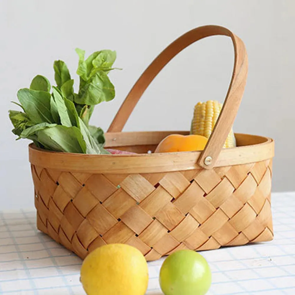 Kitchen Storage Basket Fruit Vegetable Bread Basket Handwoven Bamboo Outdoor Portable Picnic Basket Sundries Organizer Decor